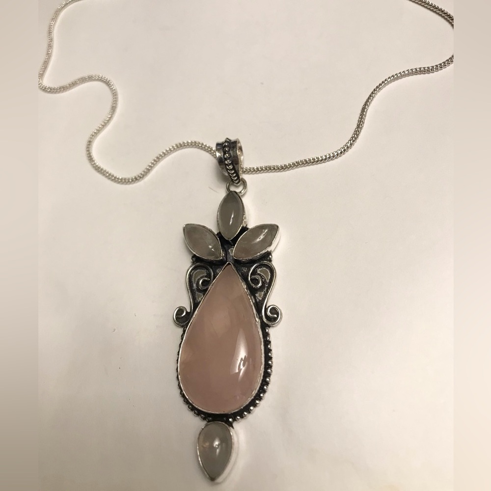 Rose Quartz Stamped 925 Sterling Silver Necklace